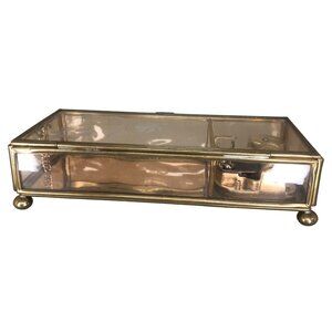 VTG Etched Glass & Brass Jewlery Music Box "Feelings"